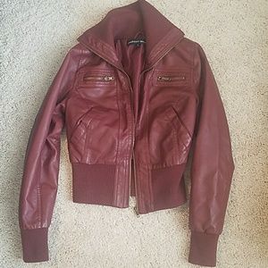 Maroon Faux Leather Jacket